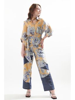 CINCIN Fashion - Womens Multi-Color Silk Collar Neck Printed Co-Ord Set