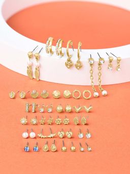 Zaveri Pearls - Set of 25 Gold Tone Classy Contemporary Studs & Drop Earrings-ZPFK14669