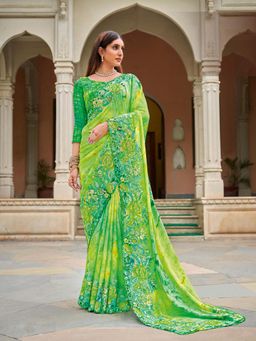Laxmipati Sarees - Green Color Chiffon Party Wear Saree with Unstitched Blouse