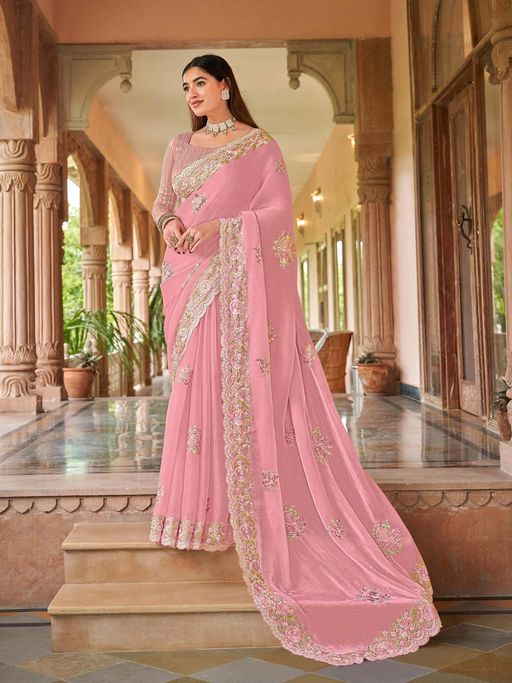 Buy Laxmipati Sarees Pink Color Satin Chiffon Party Wear Saree
