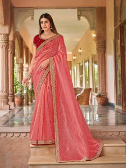 Laxmipati Sarees - Pink Color Zari Silk Party Wear Saree with Unstitched Blouse
