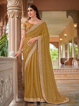 Laxmipati Sarees - Mustard Color Zari Silk Party Wear Saree with Unstitched Blouse