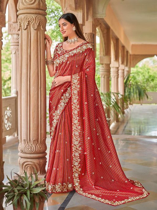 Buy Laxmipati Sarees Red Color Embroidered Silk Party Wear Saree