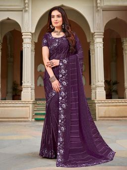 Laxmipati Sarees - Purple Chiffon Party Wear Saree with Unstitched Blouse