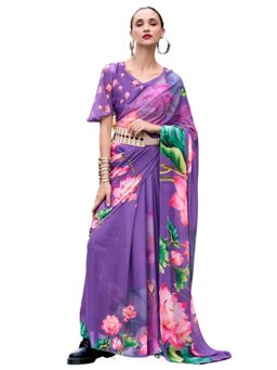 Mysilklove - Wisteria Lavender Printed Georgette Saree with Unstitched Blouse