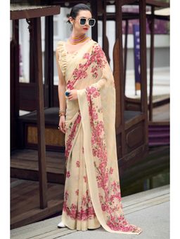 Mysilklove - Varden Cream Chiffon Silk Saree with Unstitched Blouse