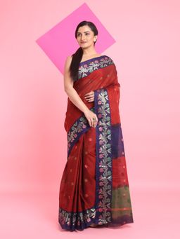 Arhi - Red Cotton Soft Saree without Blouse