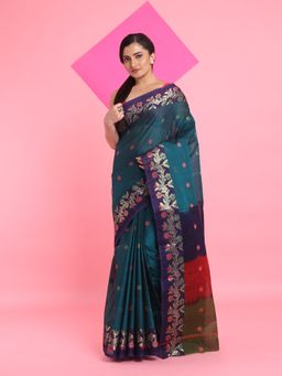 Arhi - Teal Green Cotton Soft Saree without Blouse