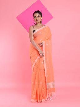 Arhi - Orange Cotton Saree with Unstitched Blouse