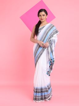 Arhi - White Cotton Saree with Unstitched Blouse