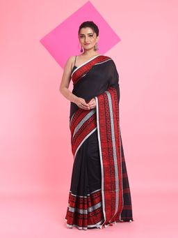 Arhi - Black Cotton Saree with Unstitched Blouse