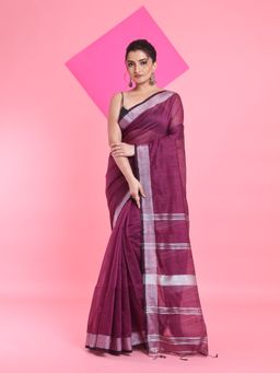 Arhi - Purple Cotton Silk Woven Stripes Pallu Saree with Unstitched Blouse