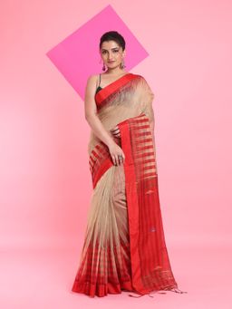 Arhi - Beige Cotton Silk Saree with Unstitched Blouse