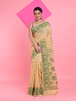 Arhi - Cream Jamdani All Over Thread Weaving Saree without Blouse