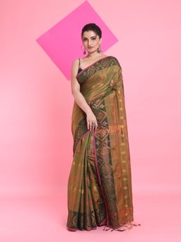 Arhi - Sap Green Tissue Soft Saree with Unstitched Blouse