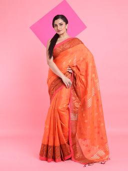 Arhi - Orange Tissue Soft Saree with Unstitched Blouse