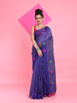 Arhi - Blue Tissue Geometric Motifs and Sequin Work Saree with Unstitched Blouse
