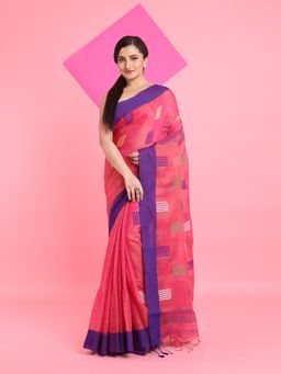 Arhi - Punch Pink Tissue Woven Designs Saree with Unstitched Blouse