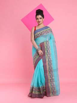 Arhi - Sea Green Pure Cotton Tant Woven Designs Saree without Blouse