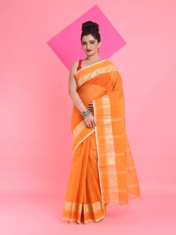Arhi - Orange Pure Cotton Tant Woven Designs Saree without Blouse