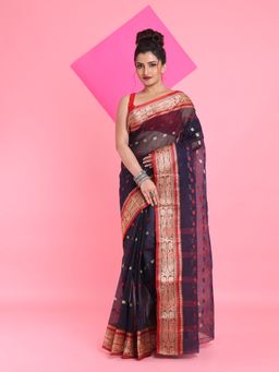 Arhi - Navy Blue Pure Cotton Tant Woven Designs Saree without Blouse