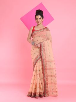 Arhi - Beige Pure Cotton Tant Woven Designs Saree without Blouse