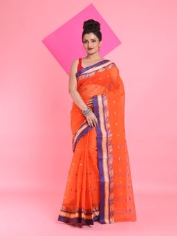 Arhi - Orange Pure Cotton Tant Woven Designs Saree without Blouse