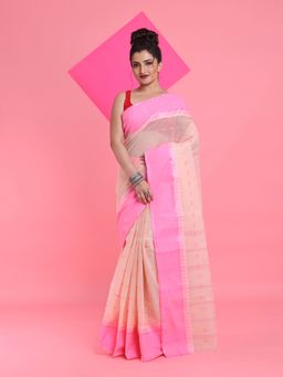 Arhi - Beige Pure Cotton Tant Woven Designs Saree without Blouse