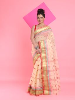 Arhi - Cream Pure Cotton Tant Woven Designs Saree without Blouse