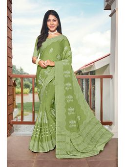Laxmipati Sarees - Olive Color Chiffon Daily, Office Wear Saree with Unstitched Blouse