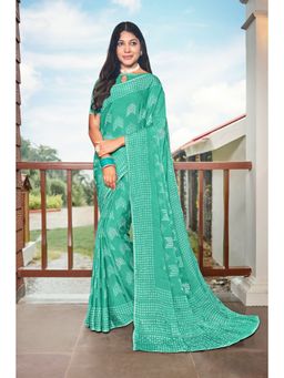 Laxmipati Sarees - Teal Green Color Chiffon Daily, Office Wear Saree with Unstitched Blouse