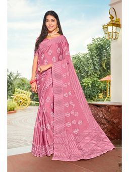 Laxmipati Sarees - Pink Color Chiffon Daily, Office Wear Saree with Unstitched Blouse