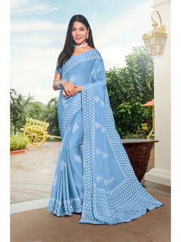 Laxmipati Sarees - Blue Color Chiffon Daily, Office Wear Saree with Unstitched Blouse
