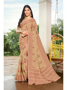 Laxmipati Sarees - Beige Color Chiffon Daily, Office Wear Saree with Unstitched Blouse