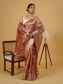 Teejh - Amyra Red Banarasi Tissue Saree with Unstitched Blouse