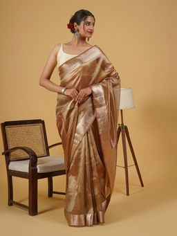 Teejh - Sadhna Brown Banarasi Tissue Saree with Unstitched Blouse