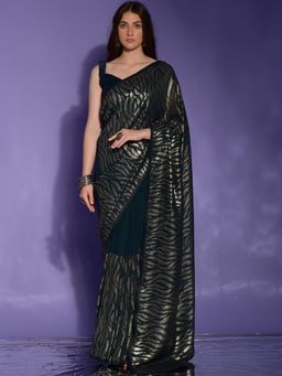Odette - Teal Embellished Georgette Saree for Women with Unstitched Blouse