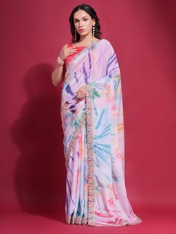Odette - Multicolor Printed Chiffon Saree for Women with Unstitched Blouse
