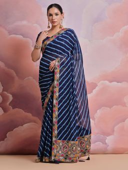 Odette - Blue Printed Georgette Saree for Women with Unstitched Blouse