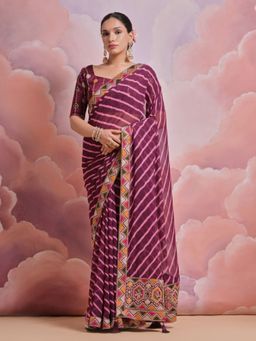 Odette - Wine Printed Georgette Saree for Women with Unstitched Blouse