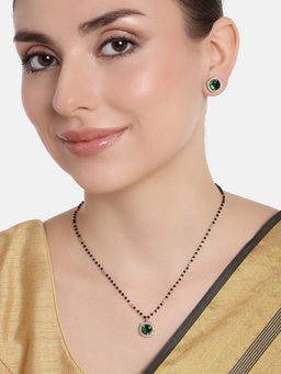 Estele - Rose Gold Plated Cz Sparkling Mangalsutra Necklace Set With Green Stones