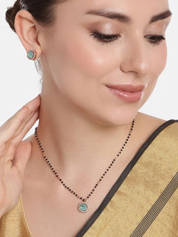 Estele - Rose Gold Plated Cz Sparkling Mangalsutra Necklace Set With Mint Green Stone