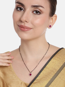 Estele - Rose Gold Plated Cz Sparkling Mangalsutra Necklace Set With Ruby Stones