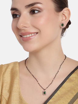 Estele - Rose Gold Plated Cz Square Designer Necklace Set With Emerald Stones