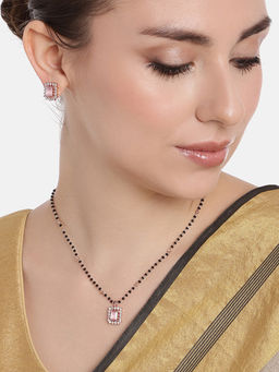 Estele - Rose Gold Plated Cz Mangalsutra Necklace Set With Mint Pink Stones