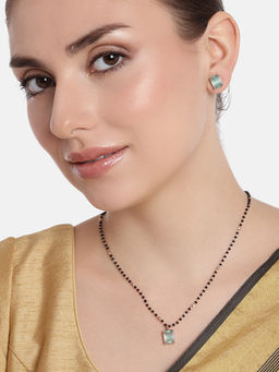 Estele - Rose Gold Plated Cz Mangalsutra Necklace Set With Mint Green Stones