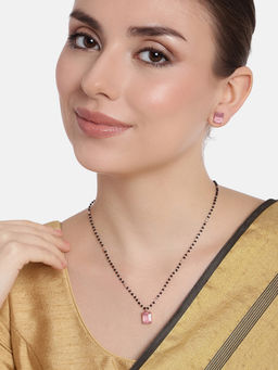 Estele - Rose Gold Plated Cz Mangalsutra Necklace Set With Mint Pink Stones