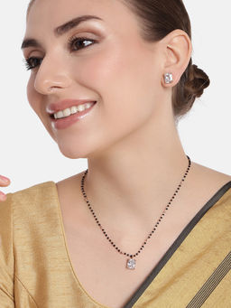Estele - Rose Gold Plated Cz Square Designer Mangalsutra Necklace Set With White Stone