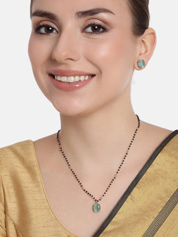 Estele - Rose Gold Plated Cz Round Designer Necklace Set With Mint Green Stones