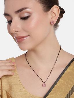 Estele - Rose Gold Plated Cz Elegant Mangalsutra Necklace Set With Mint Pink Stones